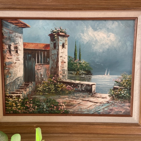 Vintage Original Oil Panting On Canvas Signed Artist D'aniello Large Seaside - Picture 4 of 7